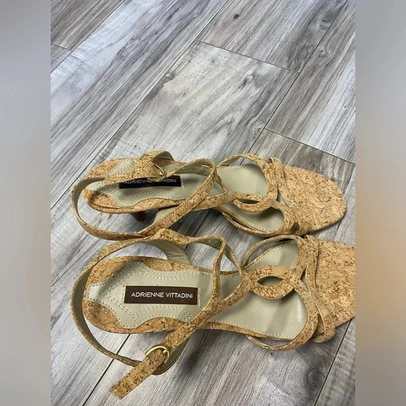 NEW Adrienne Vittadini AV Lane Cork Heeled Strap Sandals Size 8 Natural Open Toe - Picture 3 of 9